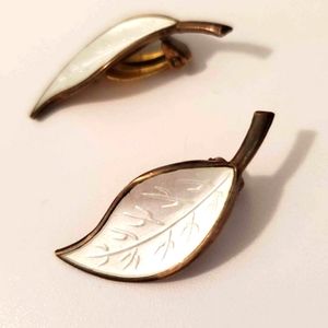 Vintage sterling and enamel leaf earrings